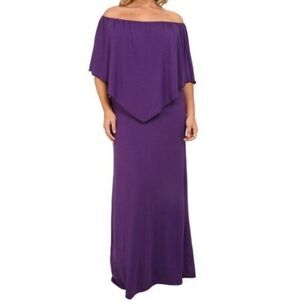 Women's Purple‎ Off Shoulder Side Split Beach Maxi Dress Size Large